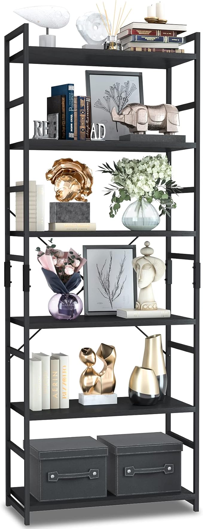 NUMENN 6 Tier Bookshelf, Tall Bookcase Shelf Storage Organizer, Modern Book