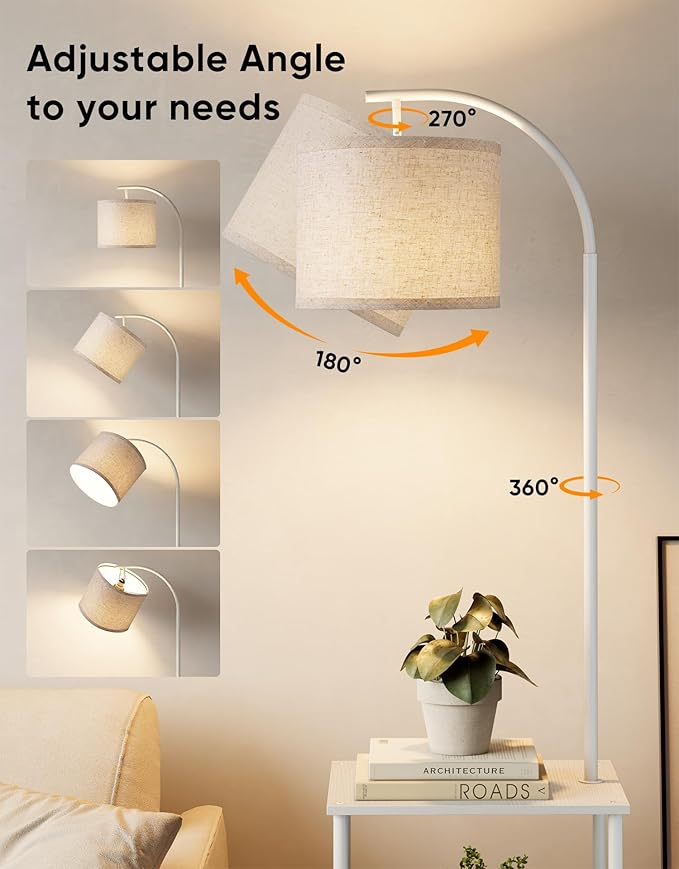 PARTPHONER Floor Lamp with Table, Night Stand with Lamp, Narrow Side Table with