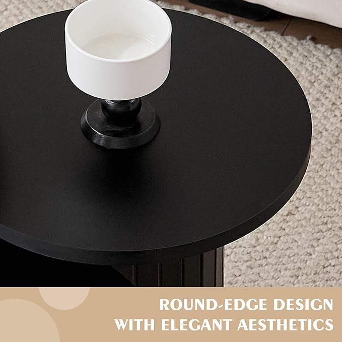 Round Side Tables Set of 3, Circle Modern Fluted Nesting Coffee Table, Accent