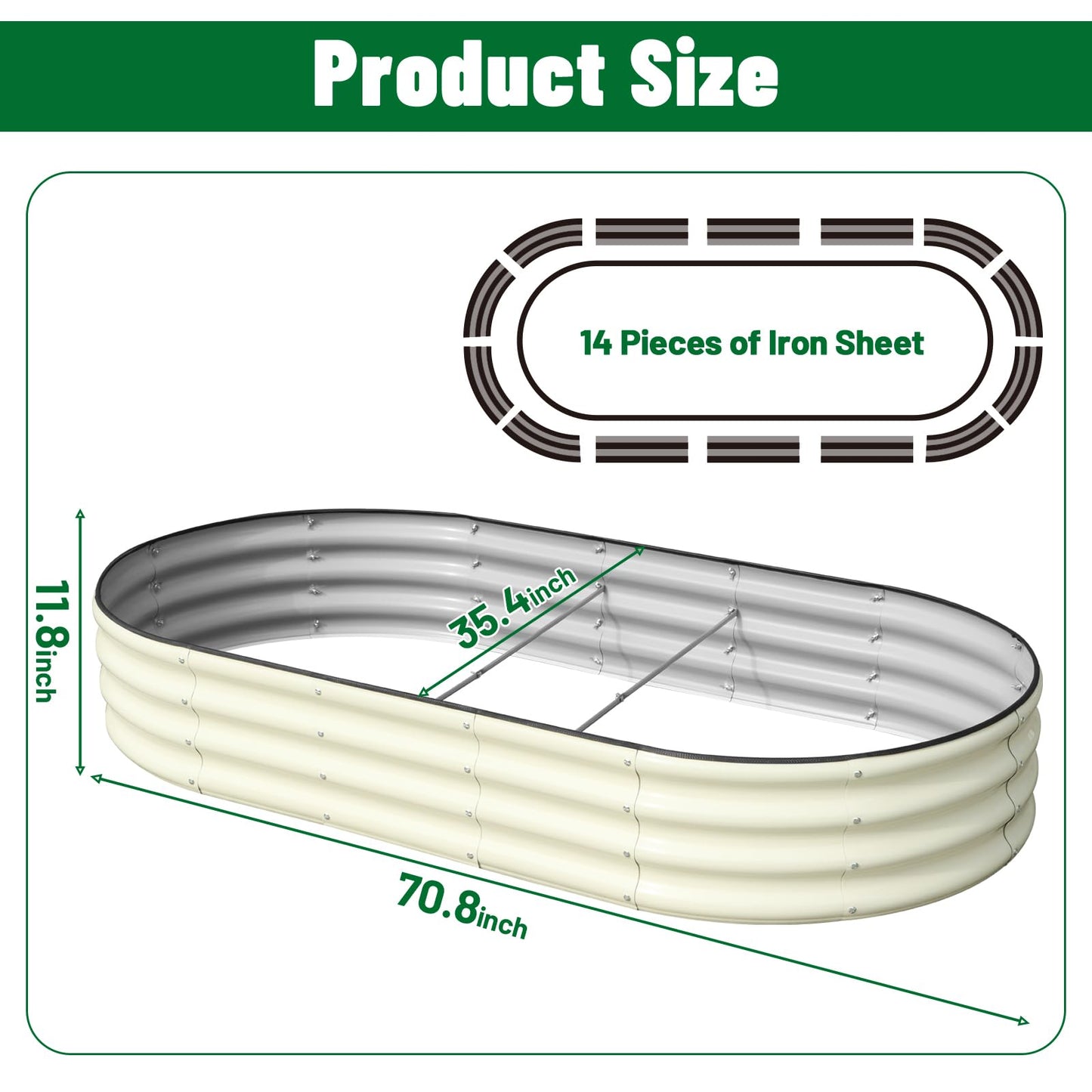 SnugNiture 2 Pcs 6x3x1ft Raised Garden Bed Kit, Outdoor Oval Metal Garden Planter, Ground Planter Box for Gardening Vegetables Flowers, White