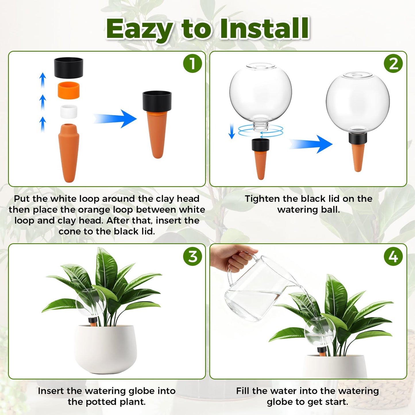 GLOBNGIAO 4 Pcs Self Watering Globes Plastic Automatic Watering Planter for Indoor Plants 17.5 oz drip Irrigation Watering Bulbs with Slow Release Control (Transparent)