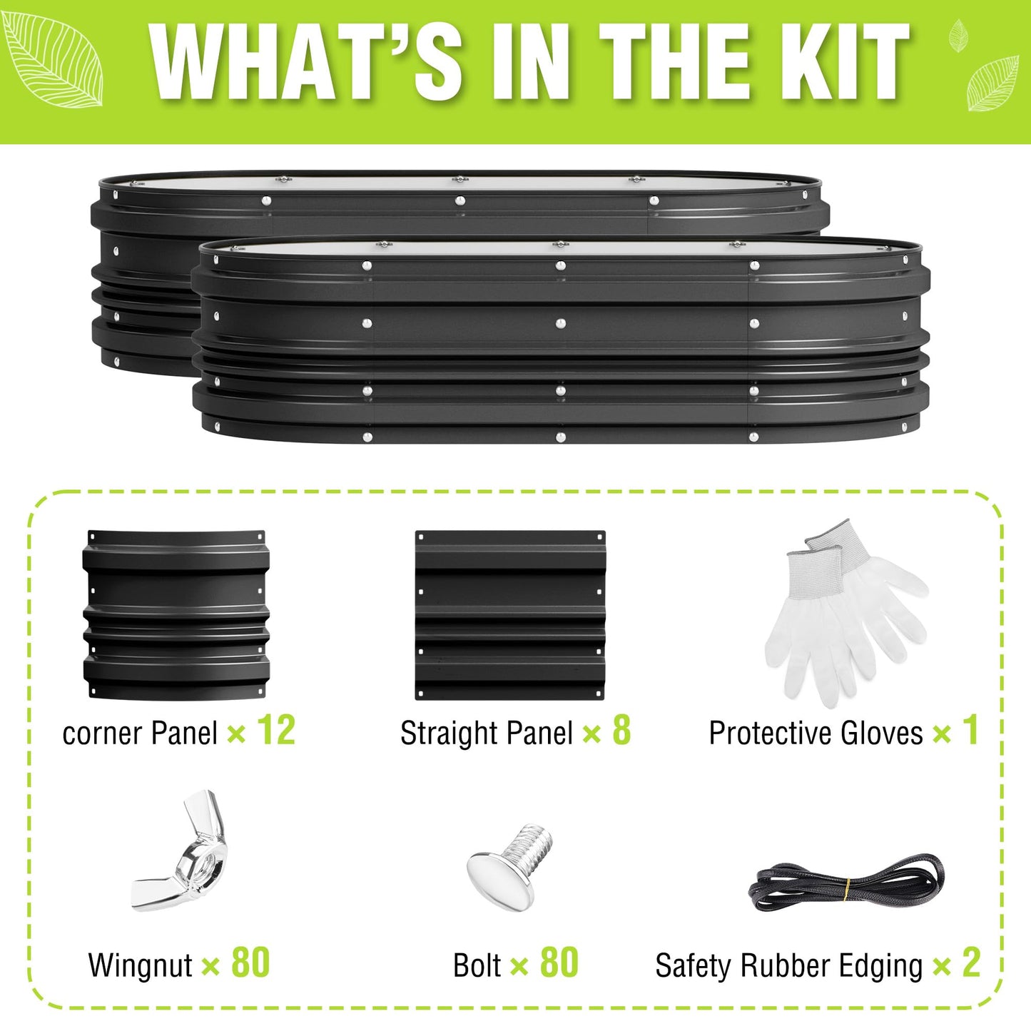 WORKPRO 2PK 4x2x1ft Outdoor Galvanized Raised Garden Bed Kit, Rust & Corrosion Protection, Easy Assembly, Safe Edge, Ideal for Vegetables & Flowers, Black