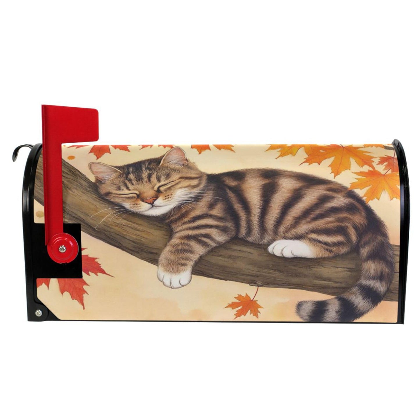 Wamika Fall Cat Sleeping Magnetic Mailbox Covers Autumn Kitty Maple Leaves Mailbox Cover Over Size Full Magnet Garden Yard Porch Mail Boxes Cover Holiday Decorations 25" L x 21" W