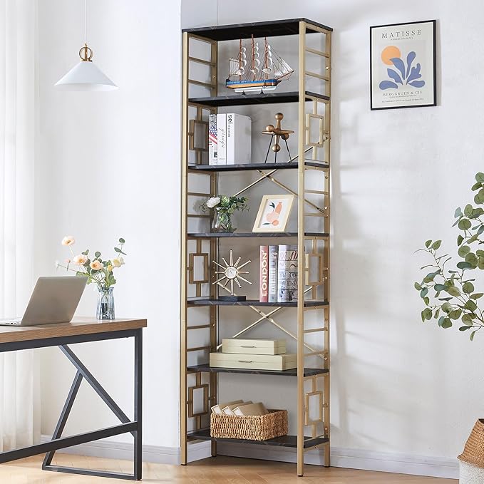 HOMISSUE Bookcase, 7-Tier Tall Bookshelf Metal Bookcase and Bookshelves