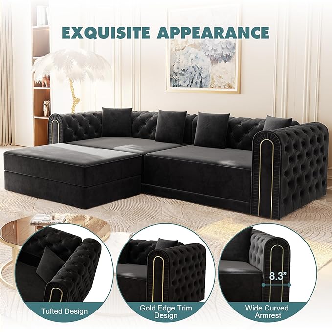 90.6'' Velvet Folding Floor Sofa Bed