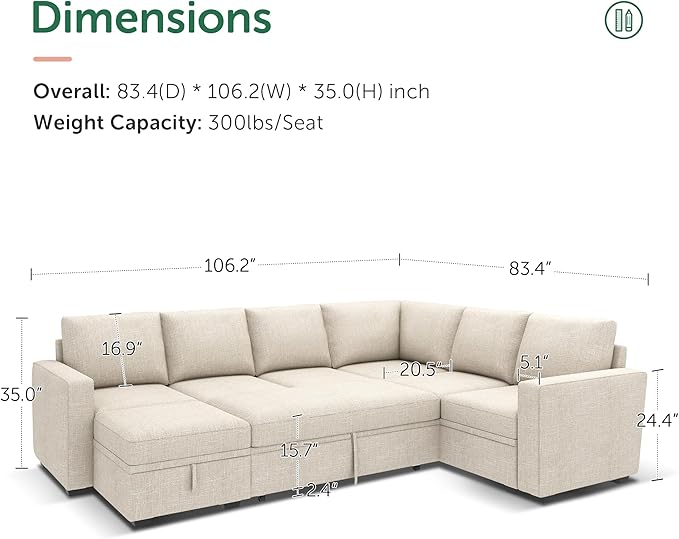 HONBAY Modular Sectional Sleeper Sofa