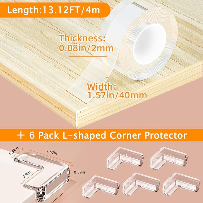 Clear Soft Corner Protectors for Furniture Strip, 1.57 in x 13.12 FT Edge Bumper