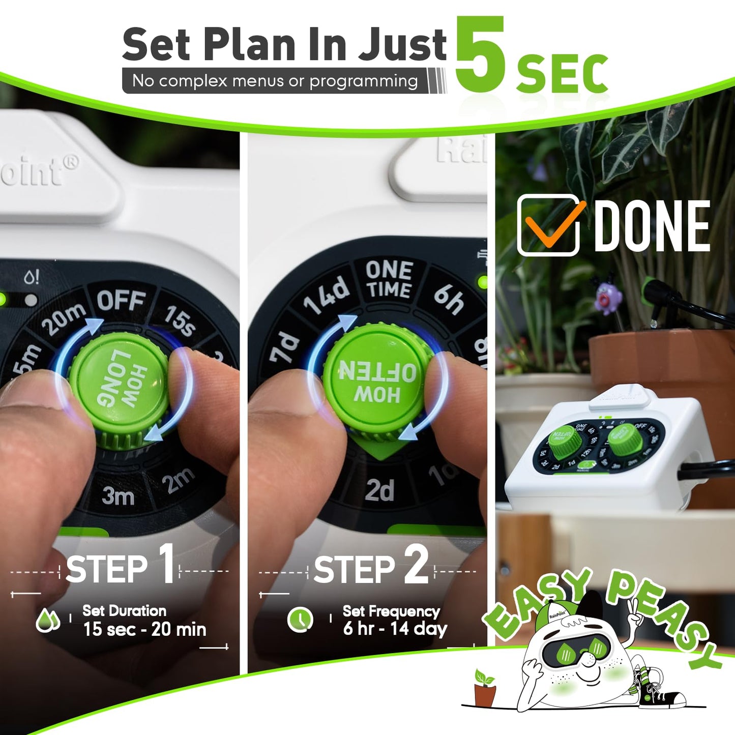RAINPOINT Easy-Setup Automatic Plant Waterer Indoor for Pot Plant Adjustable Water Output,Battery Powered Outdoor IP54 Waterproof Drip Irrigation System Device Kit Beginner-Friendly Water 10-15 Plants