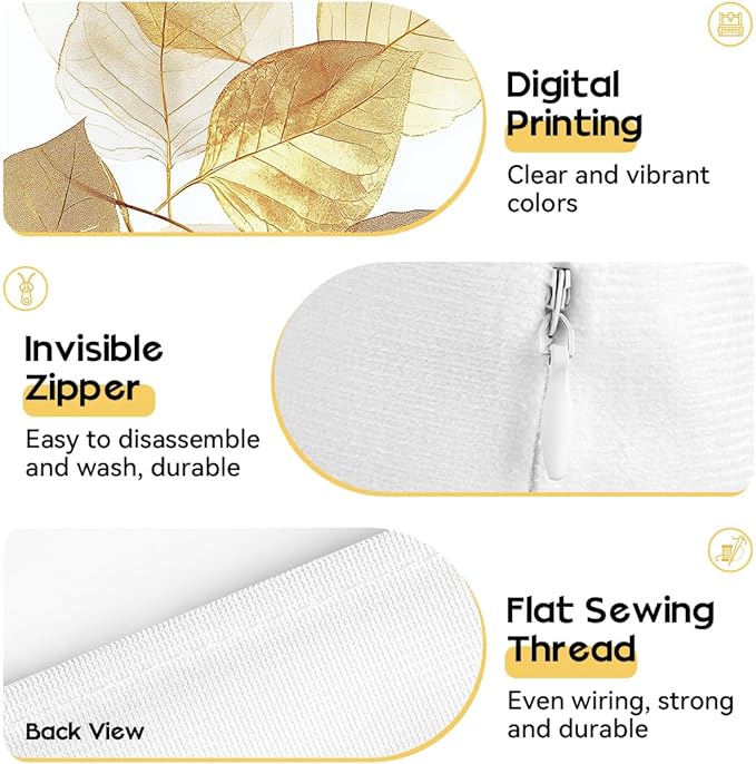 OBSEDE Golden Leaf Illustration Decorative Throw Pillow Covers 18 × 18 in