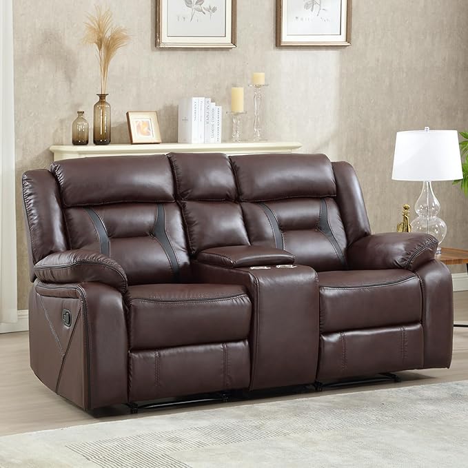 EBELLO Manual Faux Leather Loveseat Recliner, 2 Seat Reclining Sofa Chair