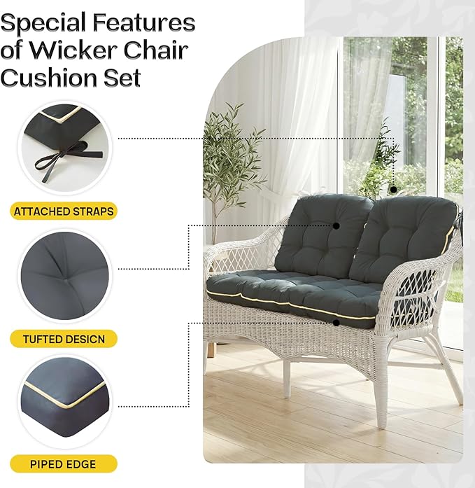 1 MIDDLE ONE Wicker Chair Cushions 3 Pieces Set