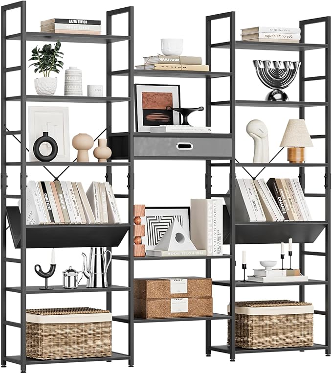 NUMENN Bookcases and Bookshelves Triple Wide 6 Tier Bookshelf, Large Etagere