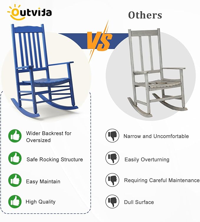 Outvita Outdoor Rocking Chair, Solid Wood High Back Rocker, All Weather Lounge
