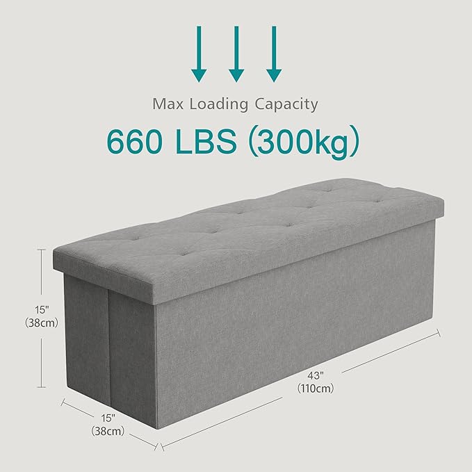 VECELO 43'' Folding Storage Ottoman Bench, Storage Chest, Linen Fabric Foot