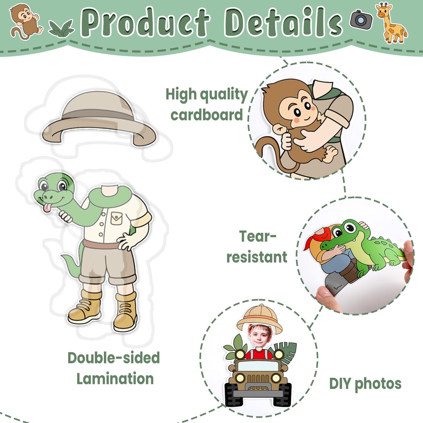 60pcs Jungle Safari Theme DIY Cutouts Jungle Animals Bulletin Board Decoration Set Forest Adventure Paper Cut-Outs Classroom Decor for Boy Girl DIY Photo Craft Kindergarten School Wall Door Supplies
