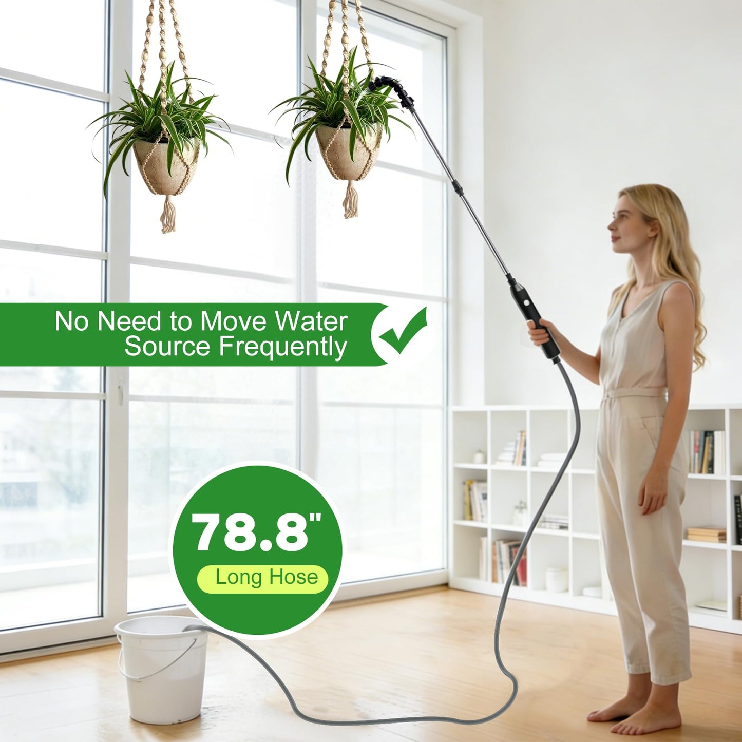 Electric High Reach Plant Waterer - Type C Wireless Hanging Plant Waterer, Battery Powered Sprayer Wand with Stainless Steel Telescopic (25.6"-34"), Indoor Watering Devices