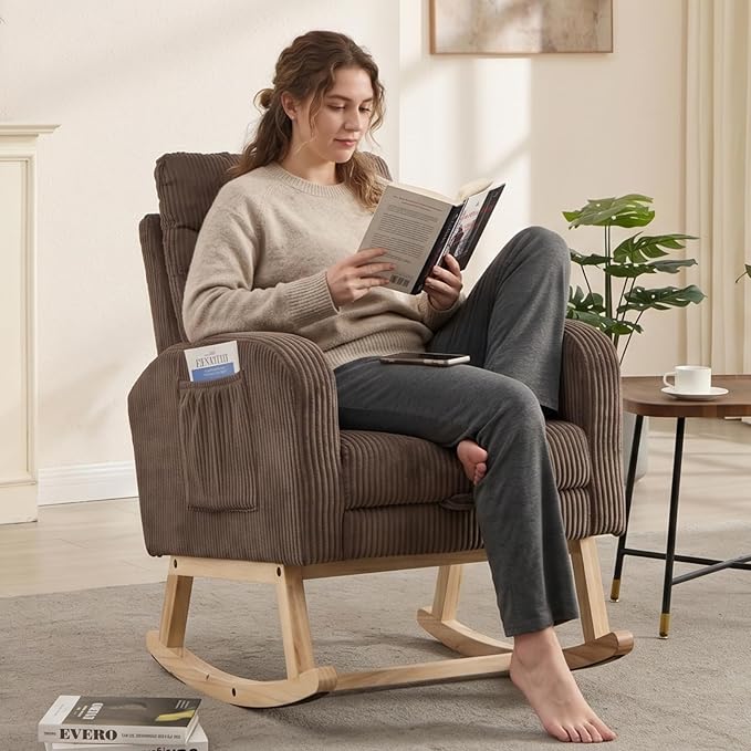NIOIIKIT Nursery Rocking Chair, Corduroy Upholstered Rocking Chair
