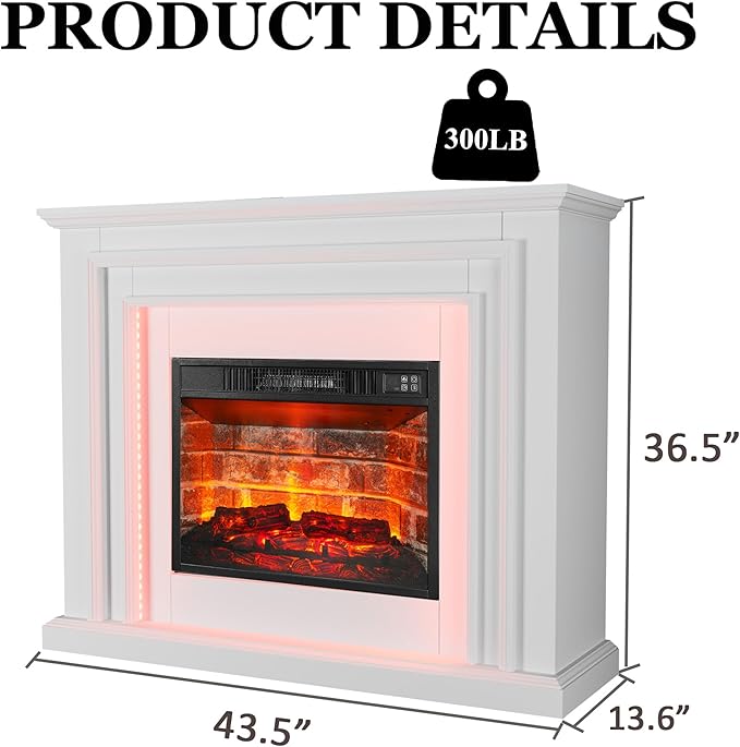 44" LED Lights Electric Fireplace