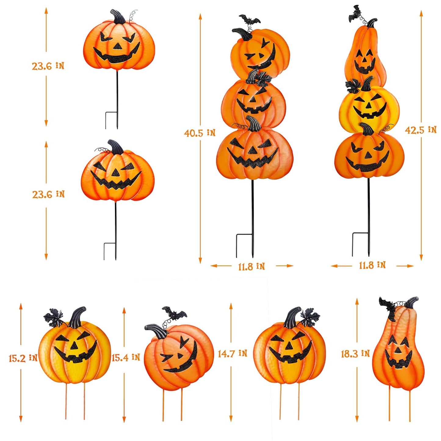 Juegoal 2 Pack Halloween Garden Stakes, Stacked Metal Pumpkins Jack-o-Lantern Lawn Decor, Yard Signs Stake Outdoor Decorative 3D Pumpkin Home Lawn Pathway Driveway Decorations