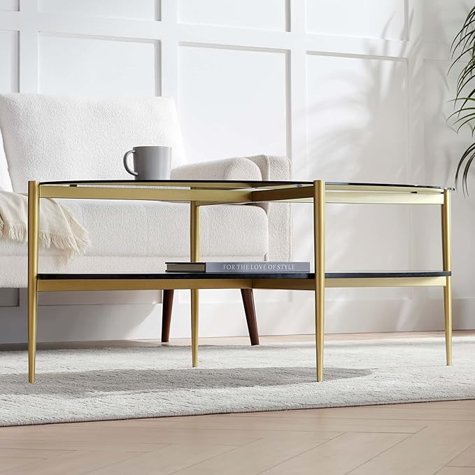 LumFurn Oval Glass Coffee Table, Mid-Century Modern Design, L43 x W22 x H17 inch