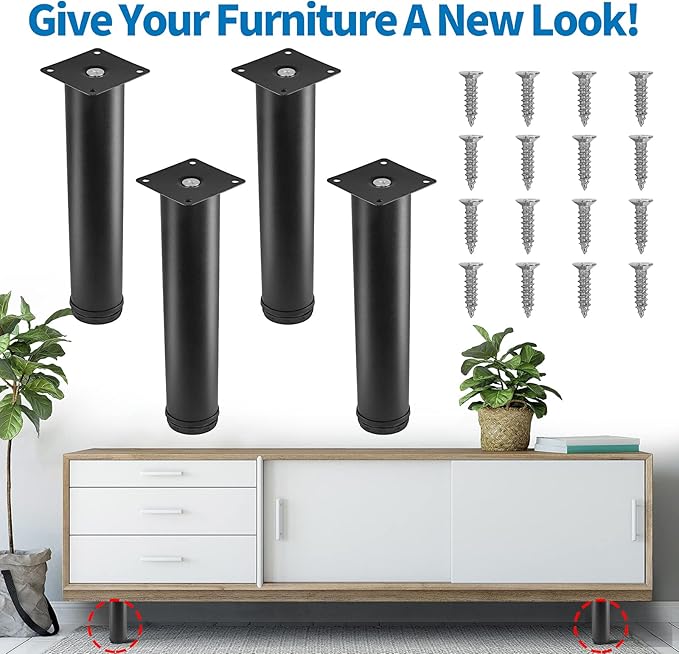 8 Inch Metal Furniture Legs Stainless Steel Adjustable Legs Black Metal Legs