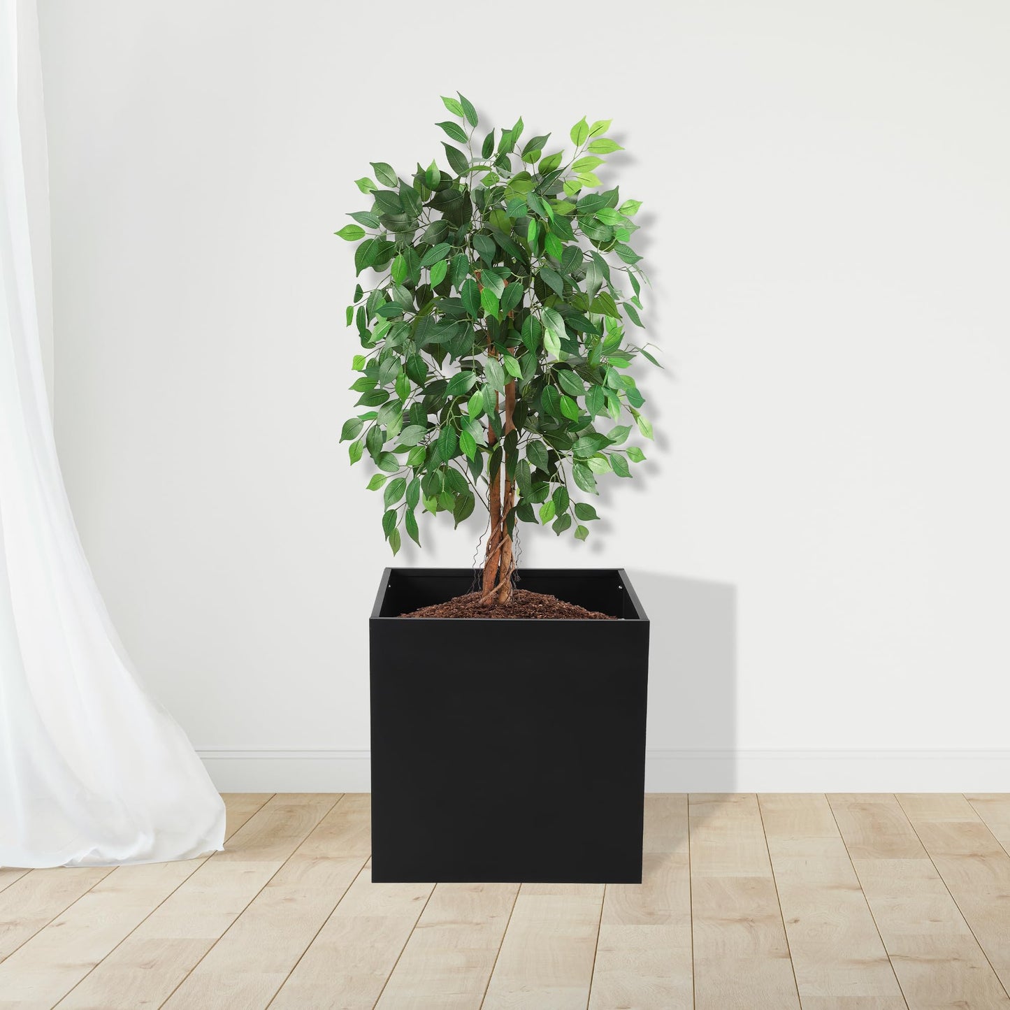 Takywep Large Metal Planter Box, 26" L x 26" W x 26" H, Black Heavy Duty Steel Square Outdoor Patio Garden Planter Box, with Drainage Hole and Removable Insert Shelf for Tall Plants Flowers Trees