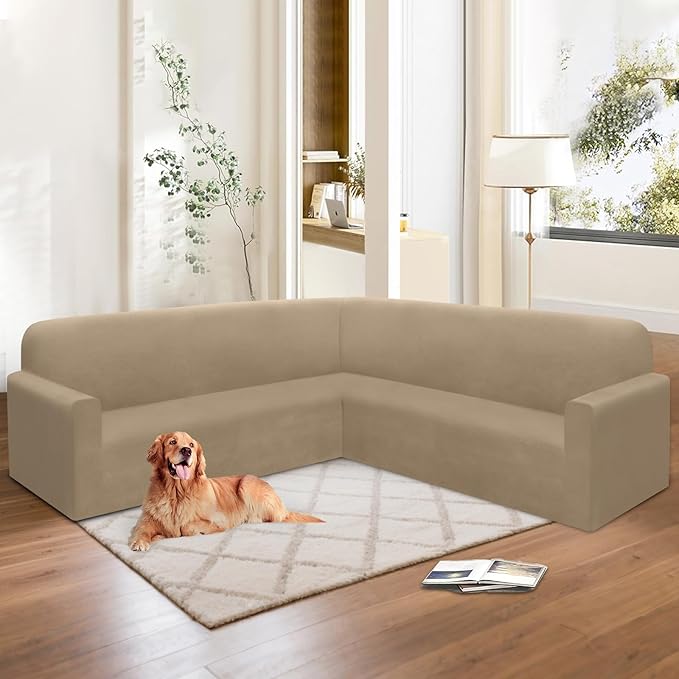 HDCAXKJ Corner Sectional Couch Covers Velvet Stretch L Shape Sofa Cover Soft