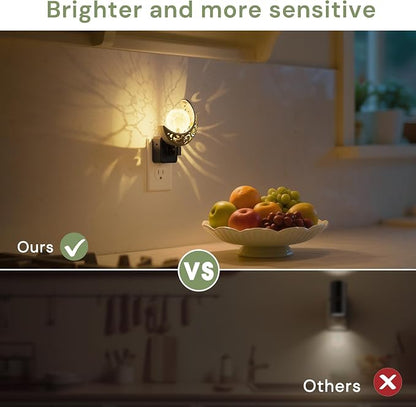 L LOHAS LED Night Lights Plug into Wall: Moon Sphere Decor Landscape Night Light, Dusk to Dawn Sensor Glass Globe Nightlight, 0-100LM Dimmable, for Bedroom Living Room Hallway