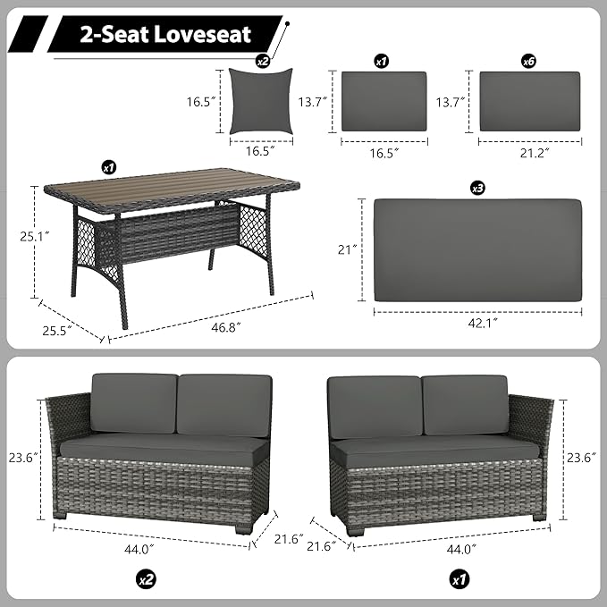 KIGOTY 7 Piece Patio Furniture Set, Outdoor PE Wicker Rattan Outdoor Dining Set