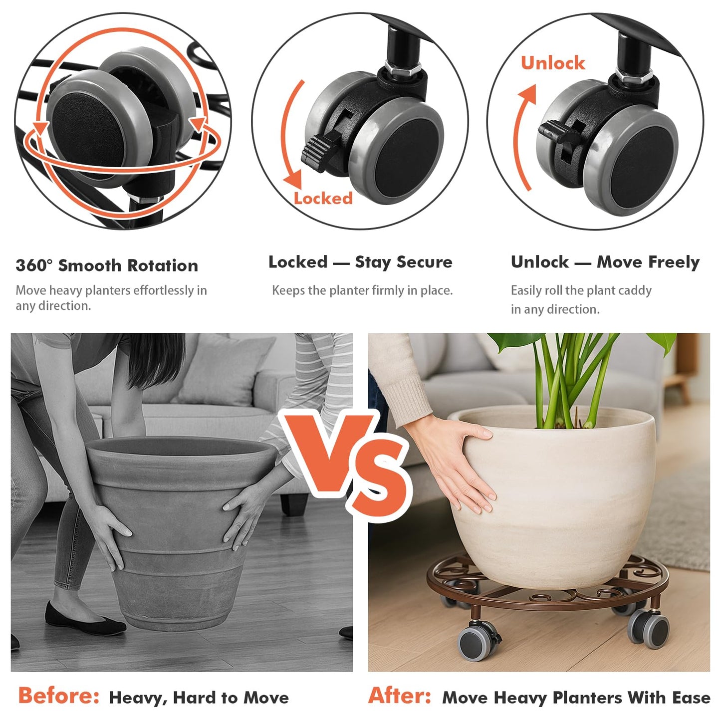 3 Pack Plant Caddy with Wheels Heavy Duty 13.5 Inches Metal Plant Stand with Wheels Plant Dolly Rolling Plant Stand Plant Roller with Casters for Indoor and Outdoor, Bronze