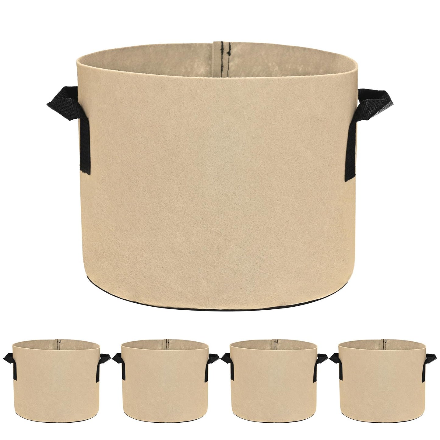 M METERXITY 5-Pack Plant Grow Bags 3 Gallon Grow Bags 300G Thickened Fabric Pots with Durable Handles Plant Garden Grow Pots for Fruits/Vegetables/Flowers/Plants [Khaki]