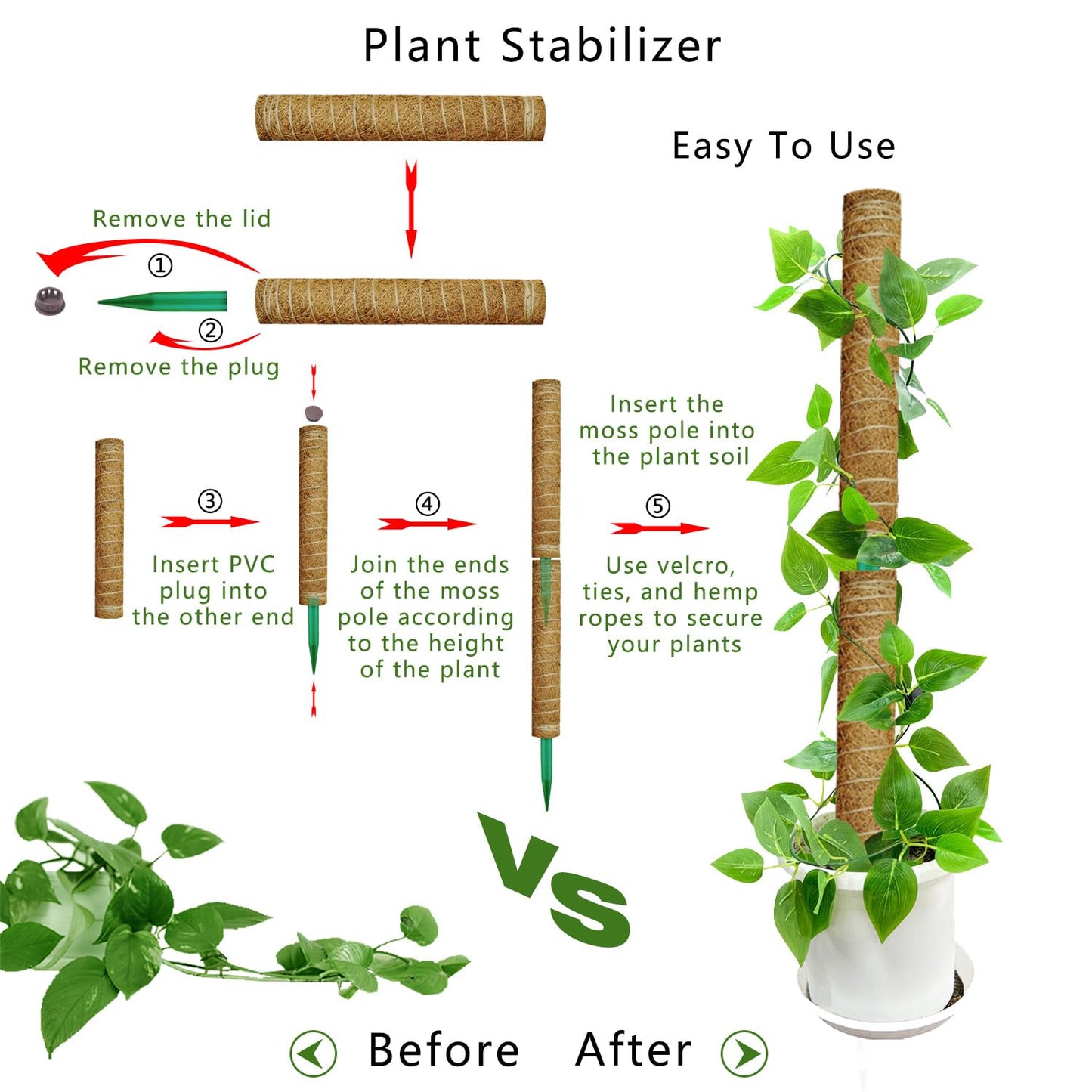 AHQDPFMY Moss Pole, 53.5 Inch Monstera Plant Support, Moss Sticks for Indoor Plants Climbing Coco Coir Pole, 4 Pack 17 Inch Stackable Moss Pole for Plants