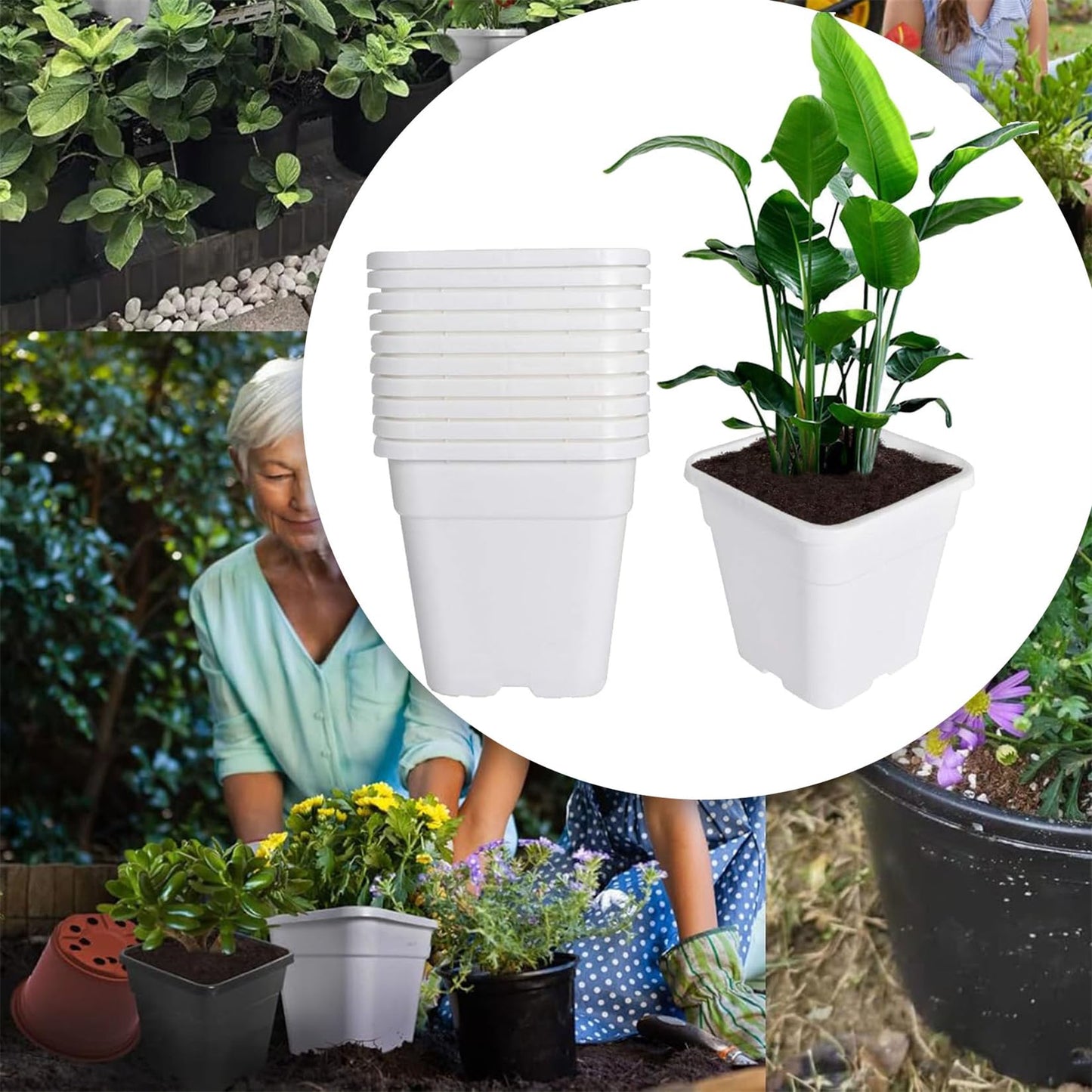 findmall 1 Gallon Square White Nursery Pots Plant Pots Grow Pots Nursery Container for Planting Soil Plants 10 Pcs