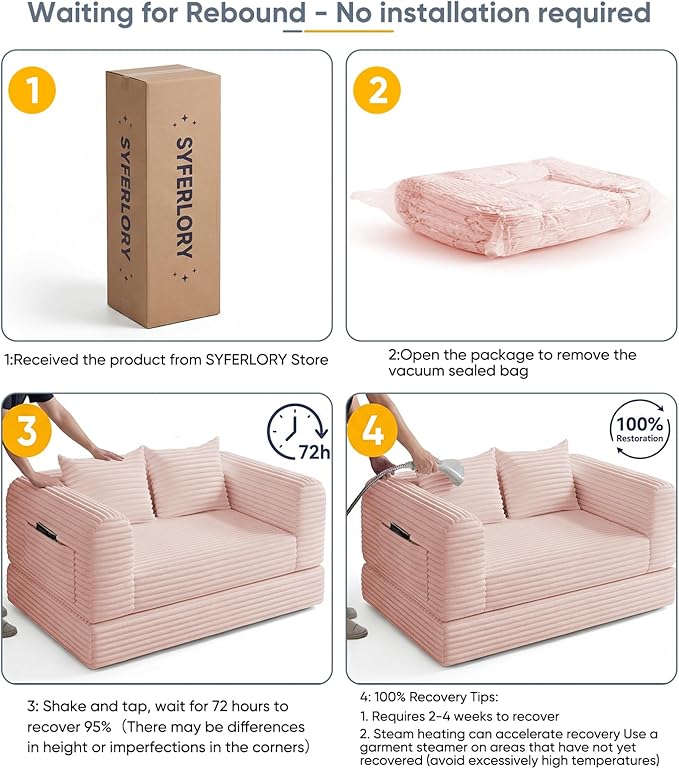 Versatile 2 in1 Loveseat Pink Accent Chair Couch Convertible Boneless Chaise