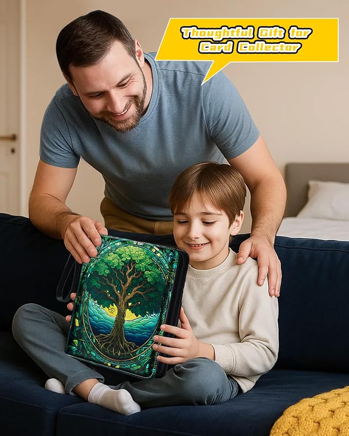 for 9 Pocket Card Binder for MTG, TCG, Game Cards Holds 900 Cards - Large Capacity Trading Card Collection Album Folder with Zipper for Men Boys Teens Tree Design for Sports Card