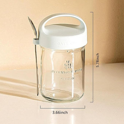 4Pack Overnight Oats Containers with Lids and Spoons,14 oz Airtight Oatmeal Container,Mason Jars with Lid for Cereal,Milk,Fruit,Yogurt,On The Go Container,Salad Jars,Glass Jars (Mixed Color)