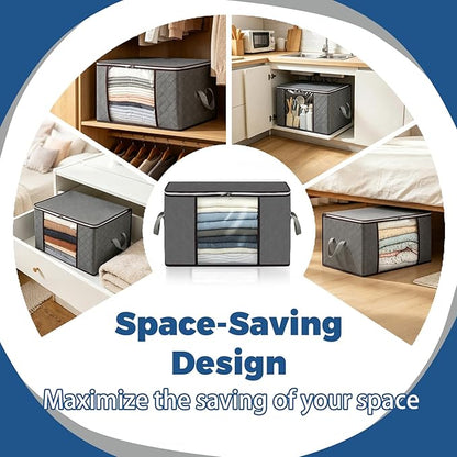 Pterying 10Pack Closet Organizers and Storage Bags with Clear Window & Reinforced Handle, Foldable Clothes Storage Bins with Zippers for Comforter, Blankets, Bedding