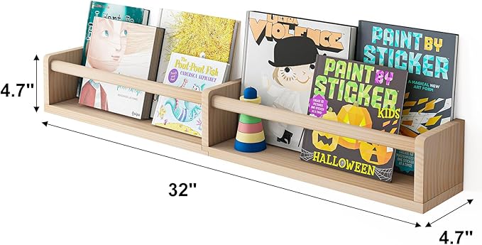 Fixwal Nursery Bookshelves, 32in Floating Bookshelves