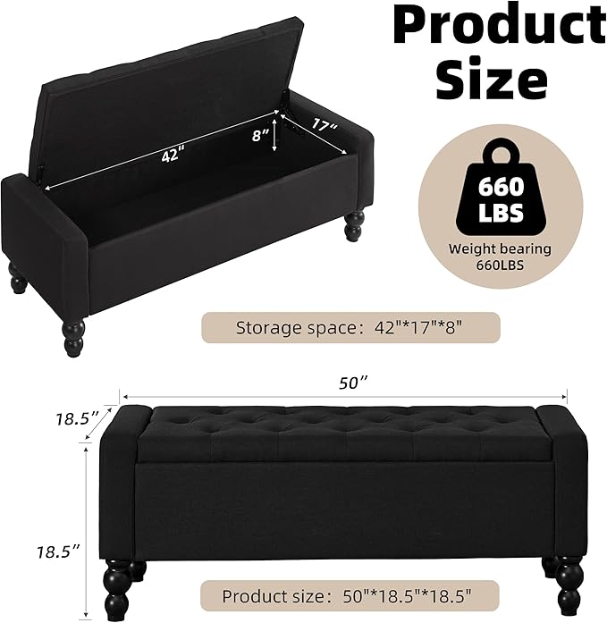 50" W Storage Ottoman Bench