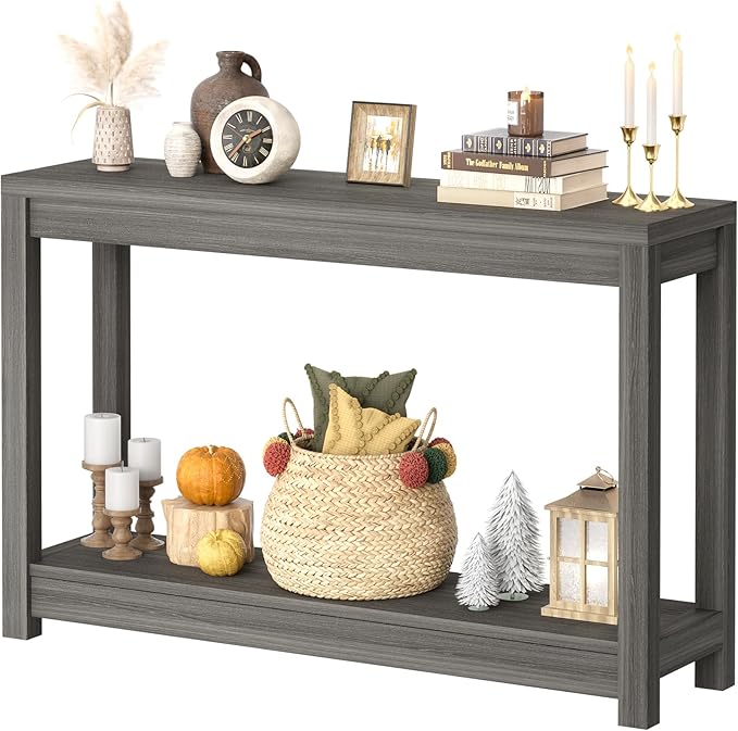 Besiost 47" Farmhouse Wood Entryway Table Narrow Console Table