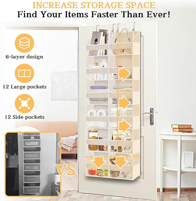 2 Pack Over The Door Organizer 6 Tiers, Extra Large Behind Door Storage of 12