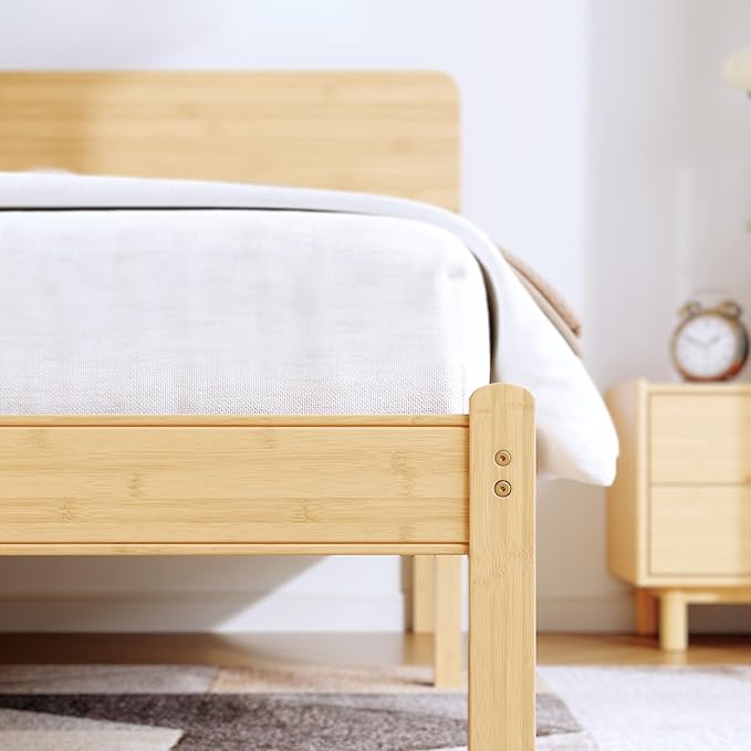 BOSRII 12in High Solid Bamboo Wood Platform Twin XL Bed Frame