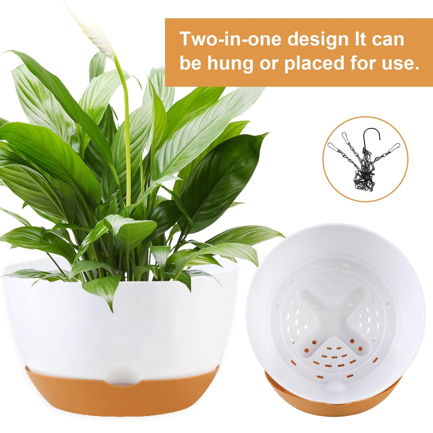 KPUVX 4 Pack Plastic Hanging planters for Indoor Plants,8 Inch Plant Pot Indoor Outdoor Hanging Baskets,Hanging Flower Pots with Drainage Holes and Chain for Garden Porch Plants(White)