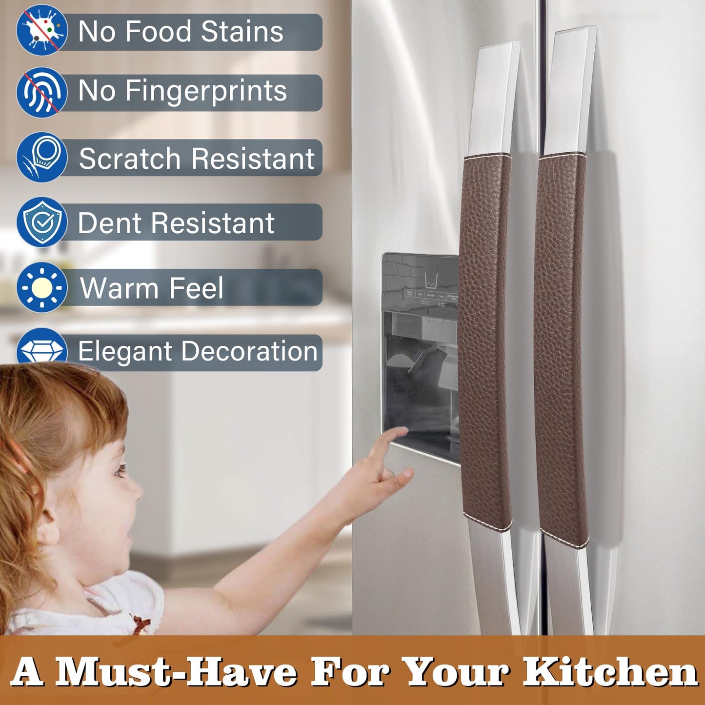 Rikzor Refrigerator Handle Covers, 6 PCS, Adjustable Appliance Handle Covers, Keep Your Kitchen Clean, Microwave Oven Stove Dishwasher Handle Protector, Non Slip Fridge Handle Cover (Dark Brown)