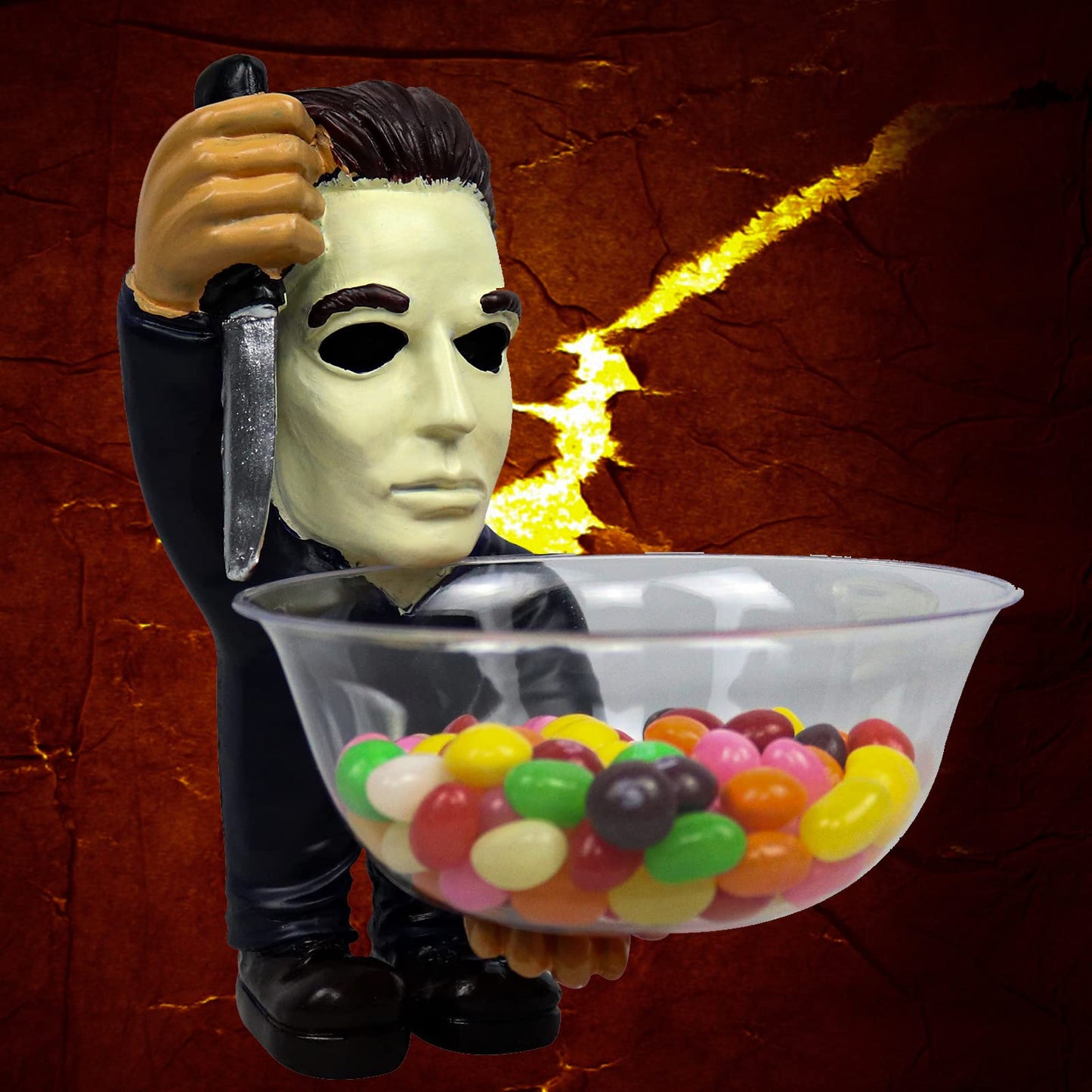 GOBWCOT Halloween Candy Bowl Holder Horror Movie Gnomas Candy Dish Scary Killer Figurines Statue Kitchen Ornaments Jar (Statue A)