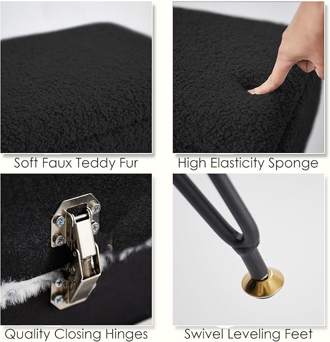 Vanity Stool Chair, Faux Teddy Fur Ottoman Foot Stool