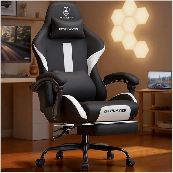 GTPLAYER Gaming Chair with Foot Rest & Pocket Spring Cushion, Ergonomic High