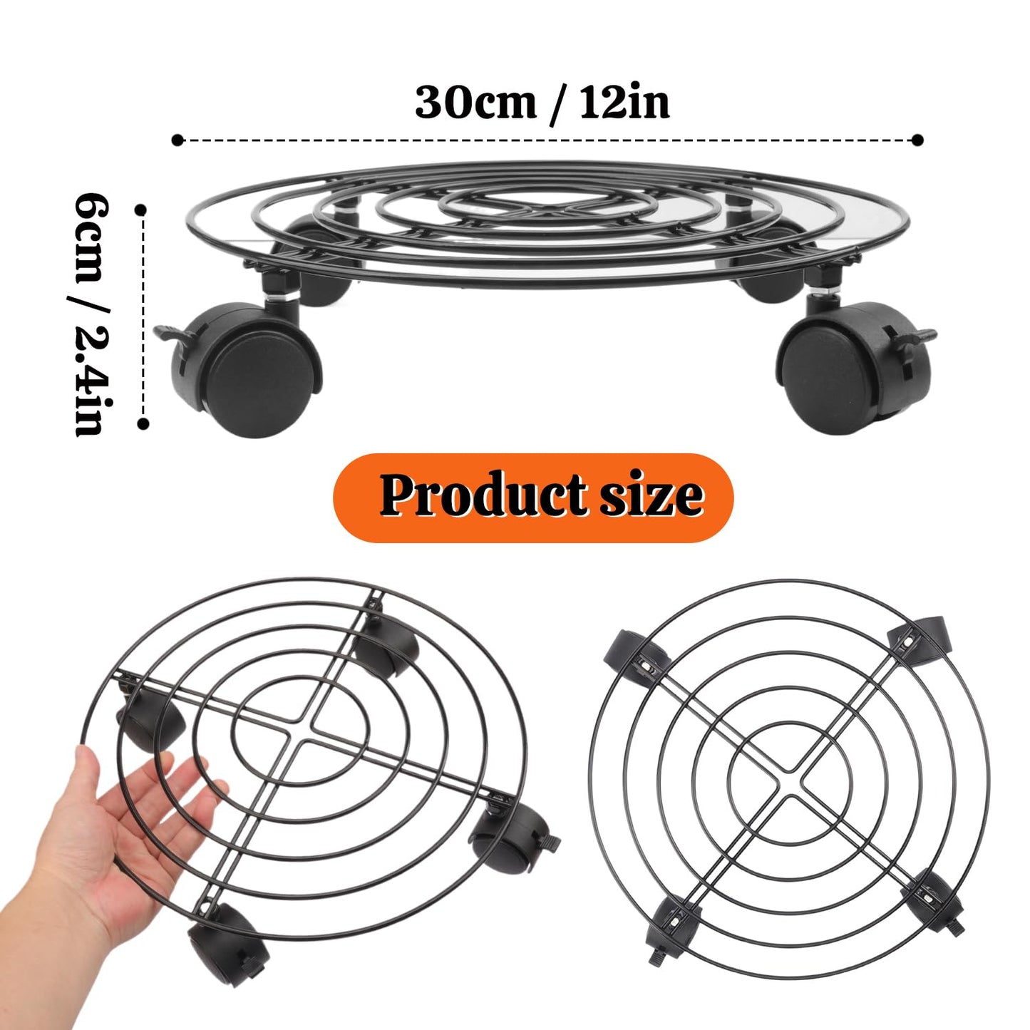 Yiksonyo 4 Pack 12" Plant Caddy with Wheels, Heavy Duty Metal Plant Stand on Wheels Indoor & Outdoor, Smooth Rolling Planter Caddy with Locking Casters for Pots, Trees, Vases