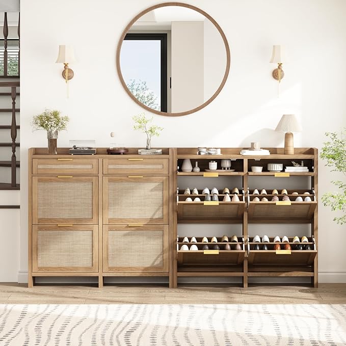 HOKYHOKY Large Rattan Shoe Storage Cabinet