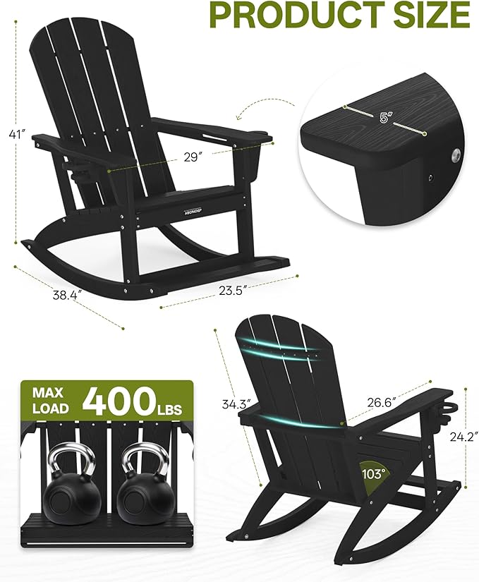 Outdoor Oversized Adirondack Rocking Chairs, All Weather HDPE Patio Rocking